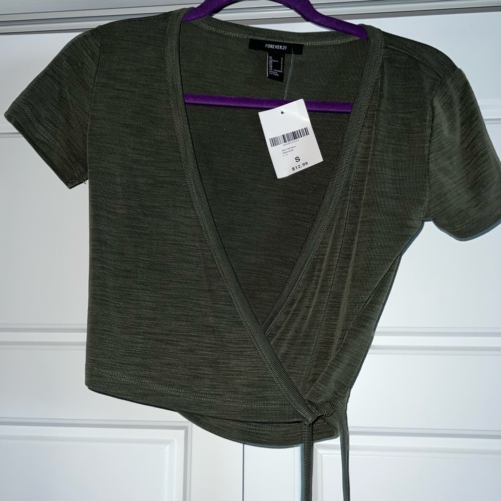 Green Wrap Crop Top